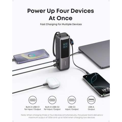Power Bank (25K, 165W, Built-In and Retractable Cables)