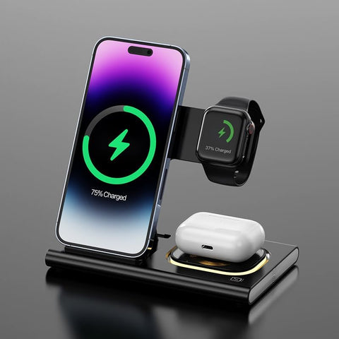 4 in 1 Magnetic Flat Foldable Wireless Charging Station with a Night Light