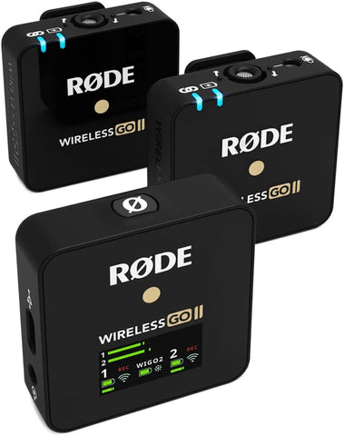 RØDE Wireless Go II Dual Channel Wireless System with Built-in Microphones with Analogue and Digital USB Outputs, Compatible with Cameras, Windows and MacOS computers, iOS and Android phones