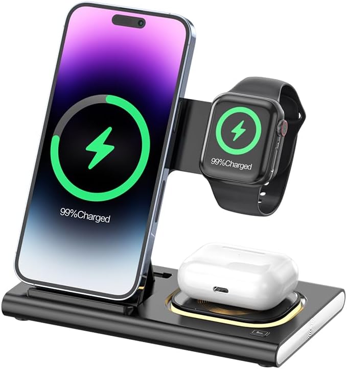 4 in 1 Magnetic Flat Foldable Wireless Charging Station with a Night Light