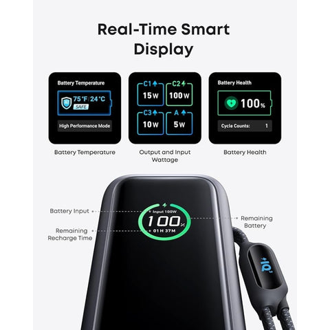 Power Bank (25K, 165W, Built-In and Retractable Cables)
