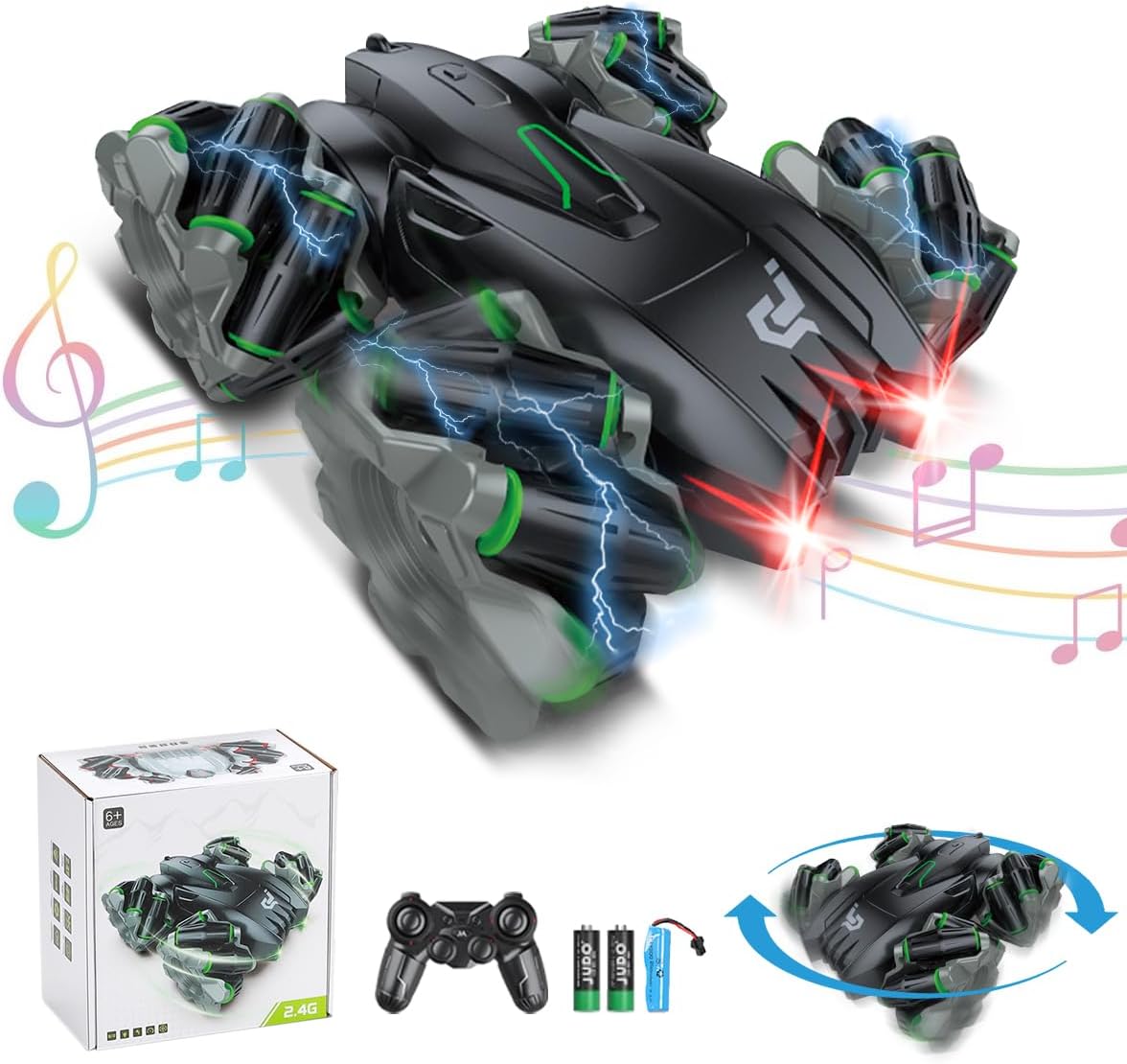 Remote Control Car,RC Cars with Headlights and Music,Double Sided 360 Flips