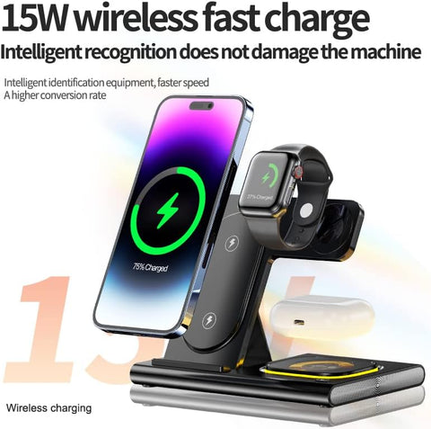 4 in 1 Magnetic Flat Foldable Wireless Charging Station with a Night Light