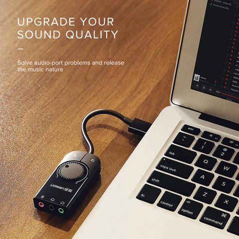 UGREEN USB to 3-ports 3.5mm Computer External Audio Card with Volume Adjustment Wheel
