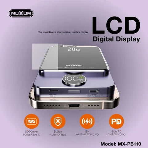 MOXOM | 2 IN 1 PD20W MAGNETIC LCD 5000mAh POWERBANK – MX-PB110