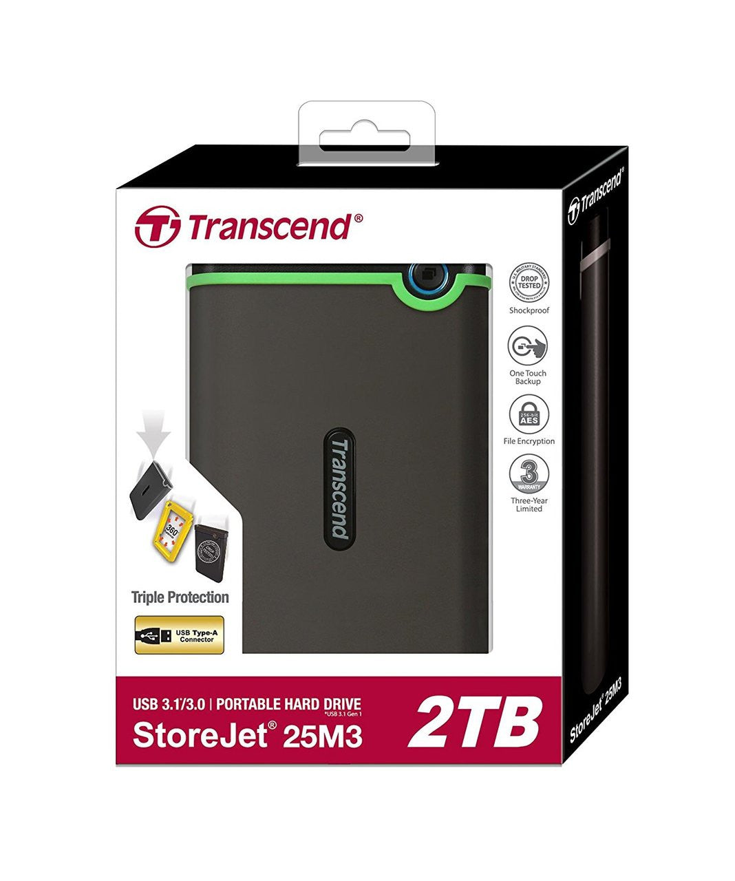 Transcend Storejet 2TB USB 3.0 2.5" Anti-Shock Rugged Portable External Hard Drive | TS2TSJ25M3S