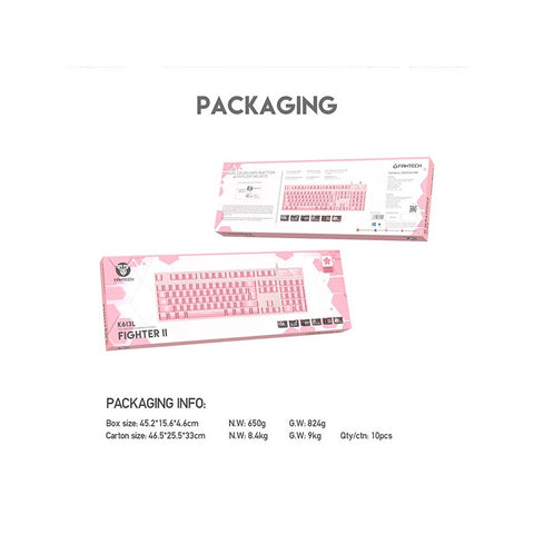 Fantech K613L FIGHTER II, Mechanical Feel, Stylish Pink Wired Gaming Keyboard