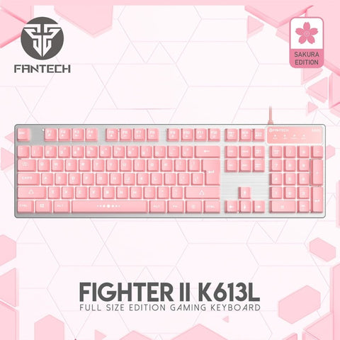 Fantech K613L FIGHTER II, Mechanical Feel, Stylish Pink Wired Gaming Keyboard