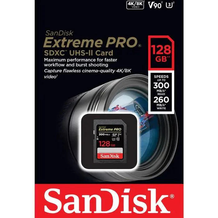 SanDisk SDXC Extreme PRO - 128 GB, 300 MB/s, C10, UHS-II, U3 V90