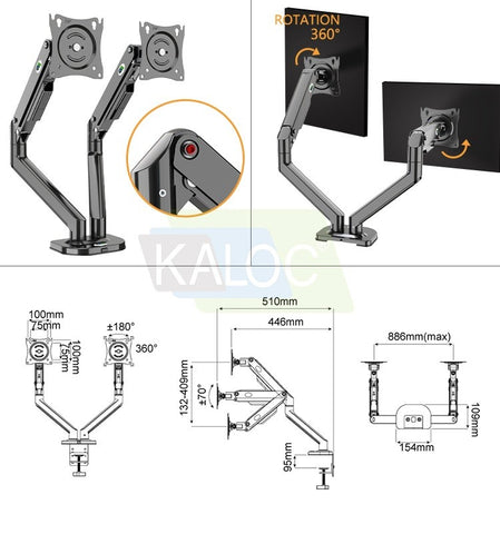 Kaloc | DS200-2/B Dual Desk Monitor Arm