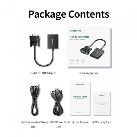 UGREEN VGA To HDMI Adapter With 3.5mm Audio