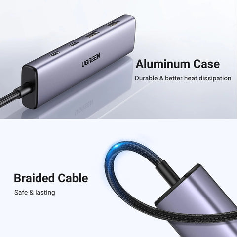 UGREEN Aluminium USB C Hub, 4 Ports USB C with 2 USB C & 2 USB 3.0, USB-C Multiport Splitter with 5Gbps