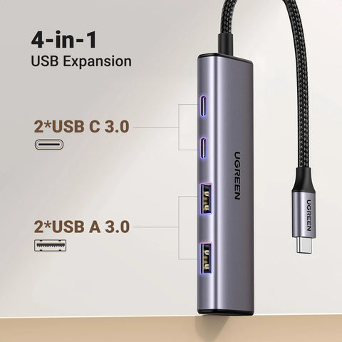 UGREEN Aluminium USB C Hub, 4 Ports USB C with 2 USB C & 2 USB 3.0, USB-C Multiport Splitter with 5Gbps