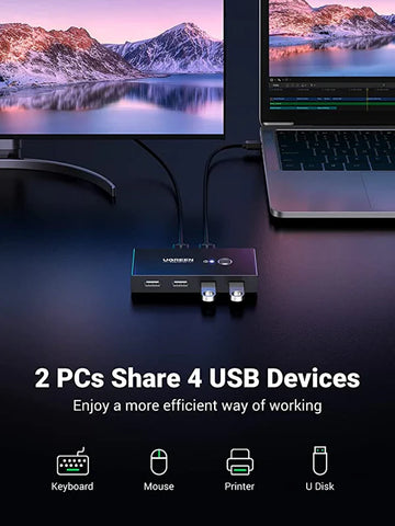 UGREEN USB 2.0 Switch, 2 In 4 Output USB KVM Switch